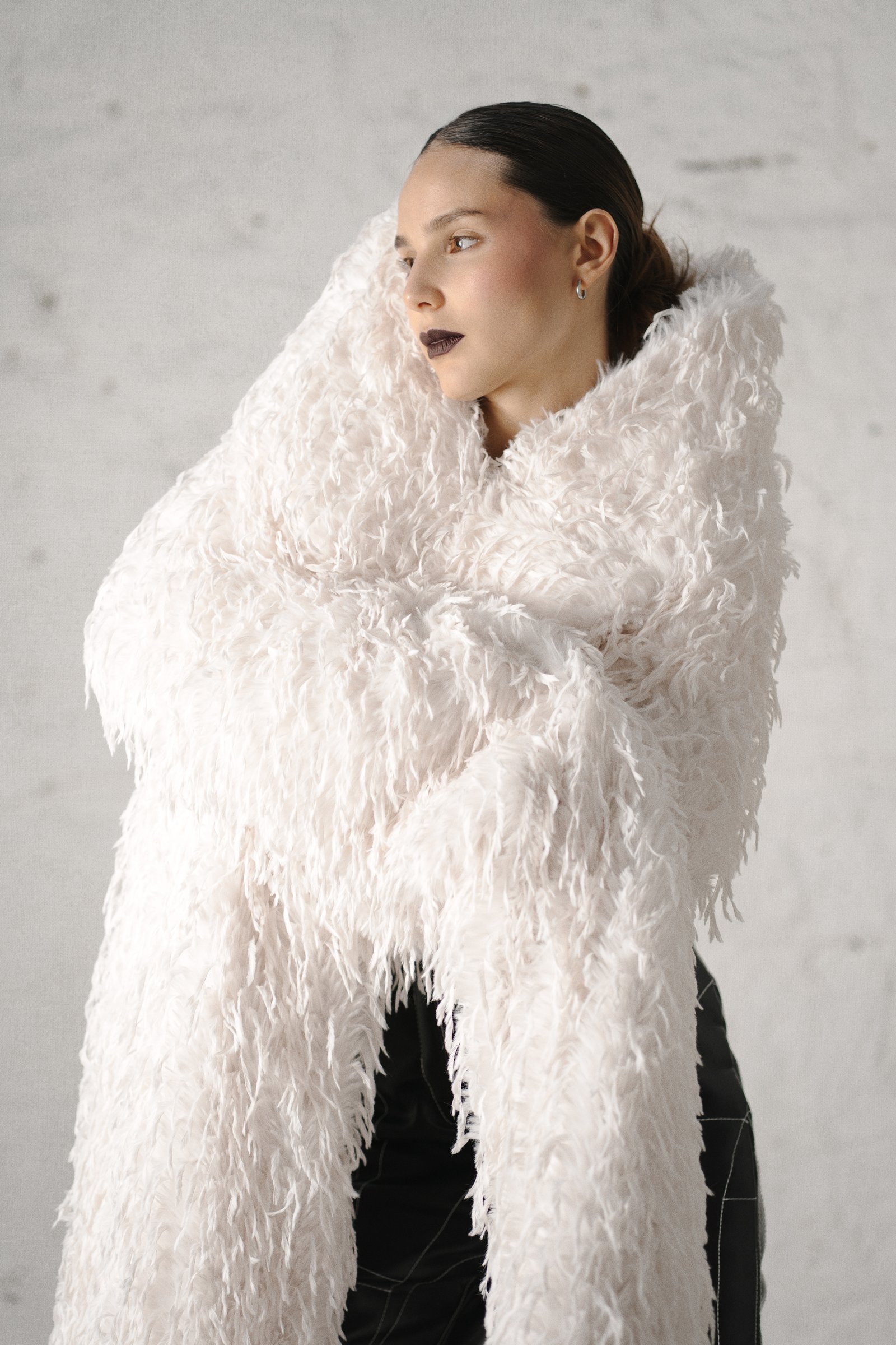 Fashion portrait with white textile volume by Katrina Dobbermane