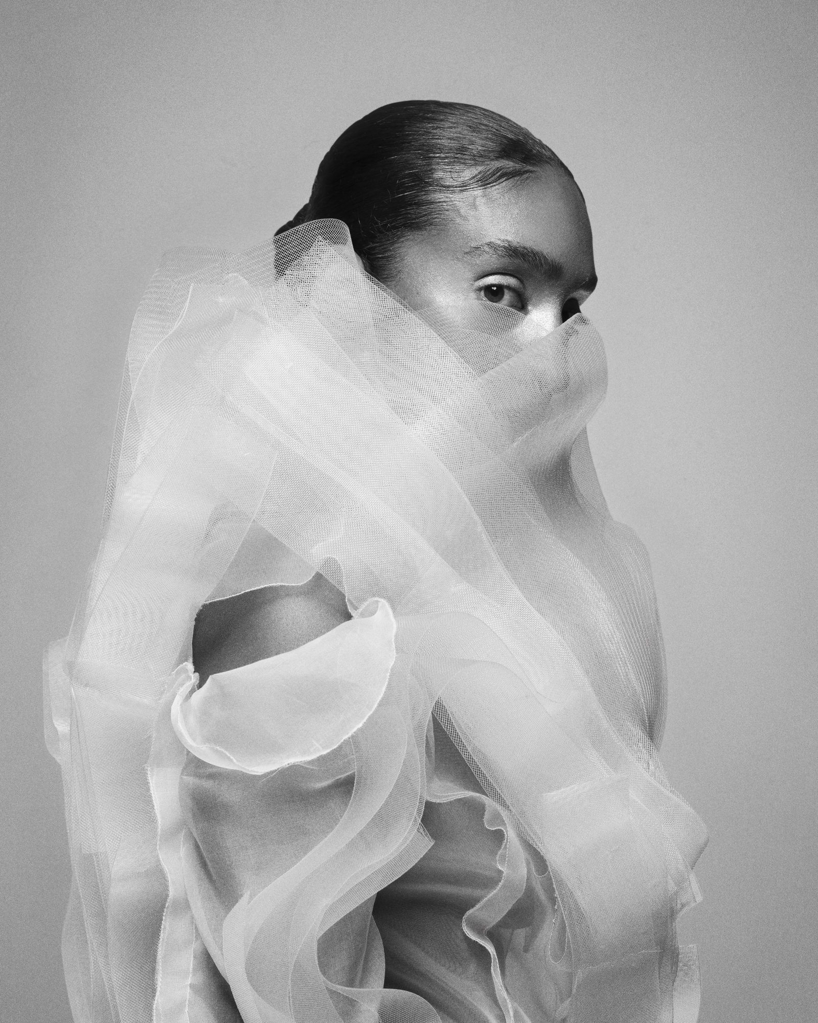 Black and white fashion portrait by Katrina Dobbermane